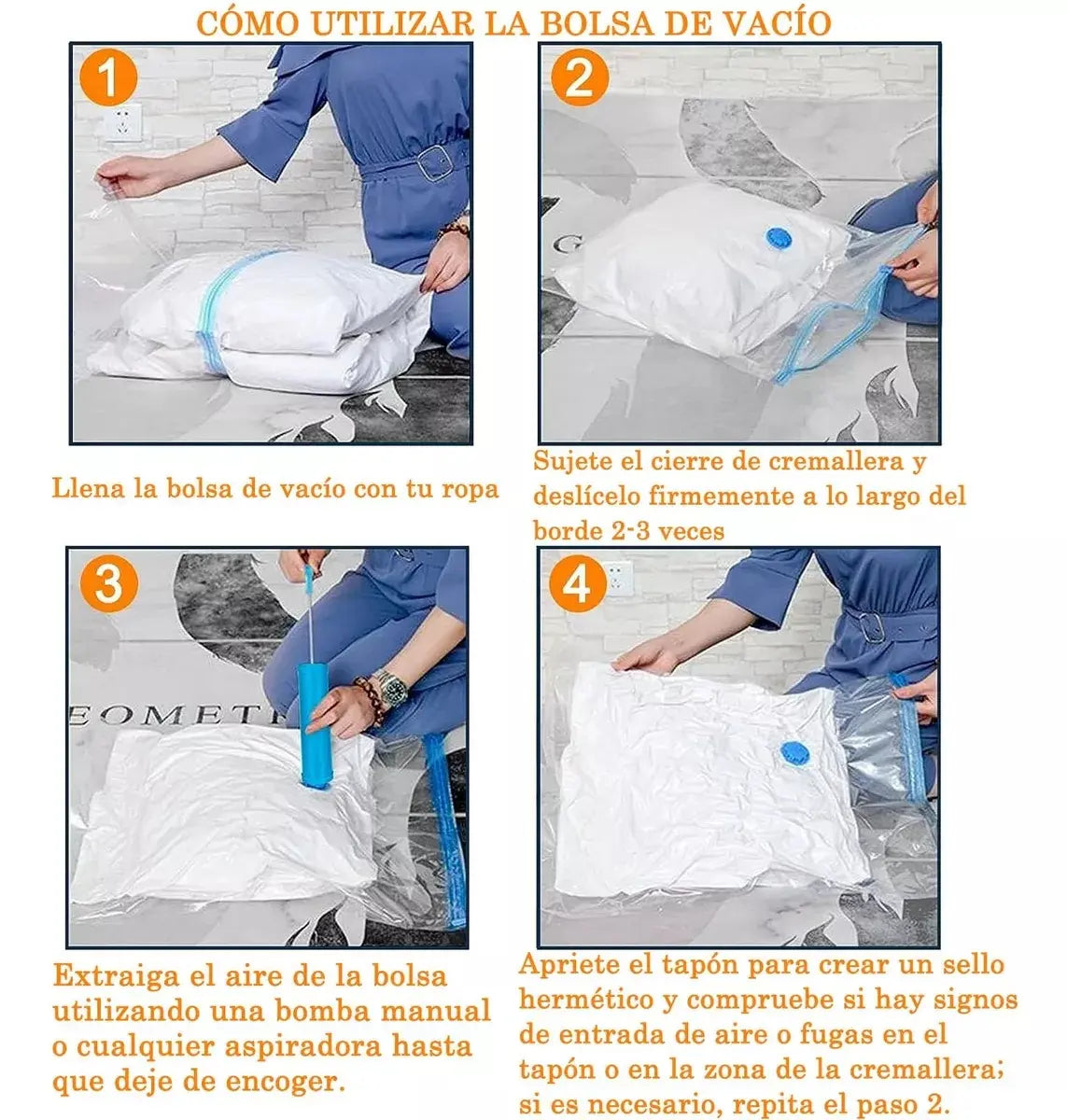 Bolsas Al Vacio 12 Un Dif. Tamaños + Bombin Comprimir Ropa