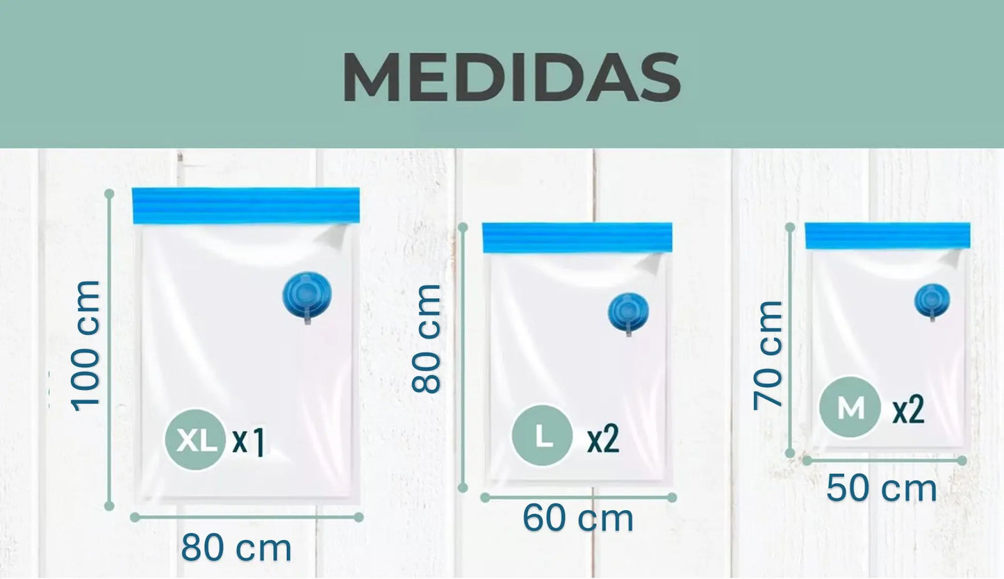 Bolsas Al Vacio 12 Un Dif. Tamaños + Bombin Comprimir Ropa