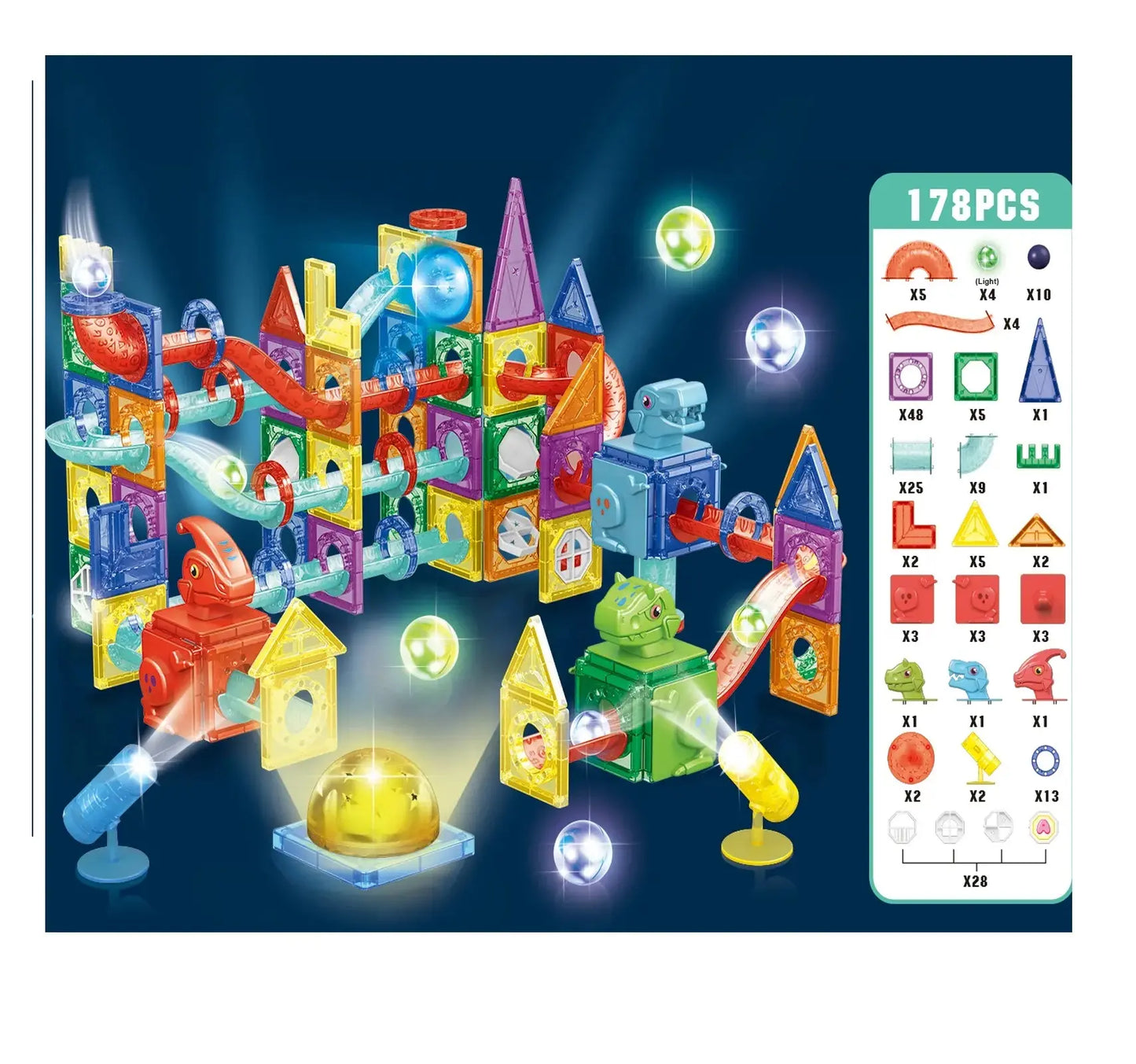 Bloques De Construcción Magnéticos Luminoso 178 Pcs Iman