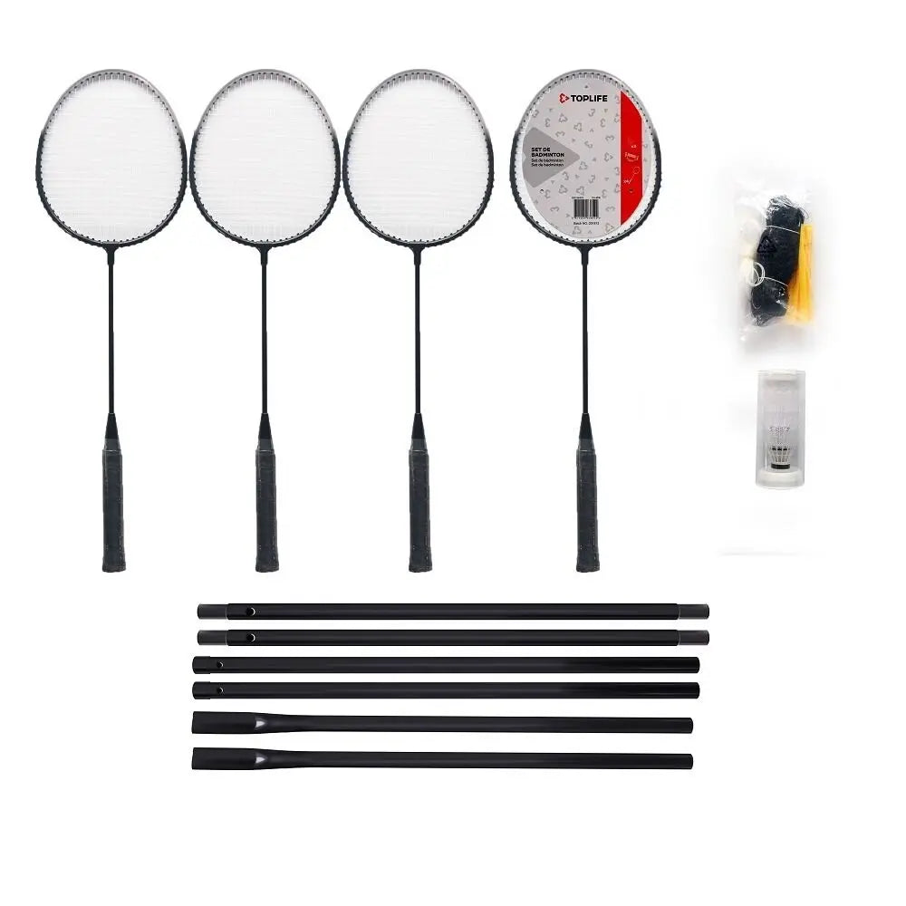 Set De Bádminton: 4 Raquetas Acero + 2 Plumas + Red + Bolso
