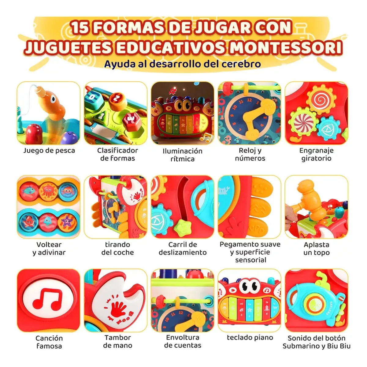 Juguete Didáctico Montessori Para Bebé Luz Y Musica 15 En 1