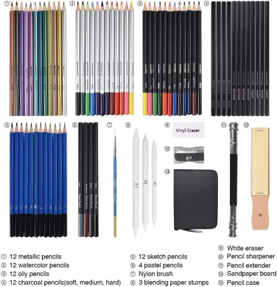 Kit Para Dibujo 72 Piezas Profesional Estuche Set Lápices