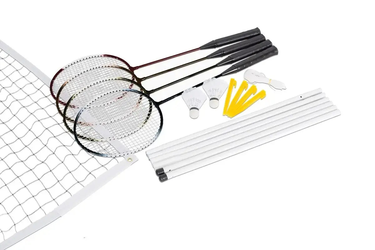 Set De Bádminton: 4 Raquetas Acero + 2 Plumas + Red + Bolso