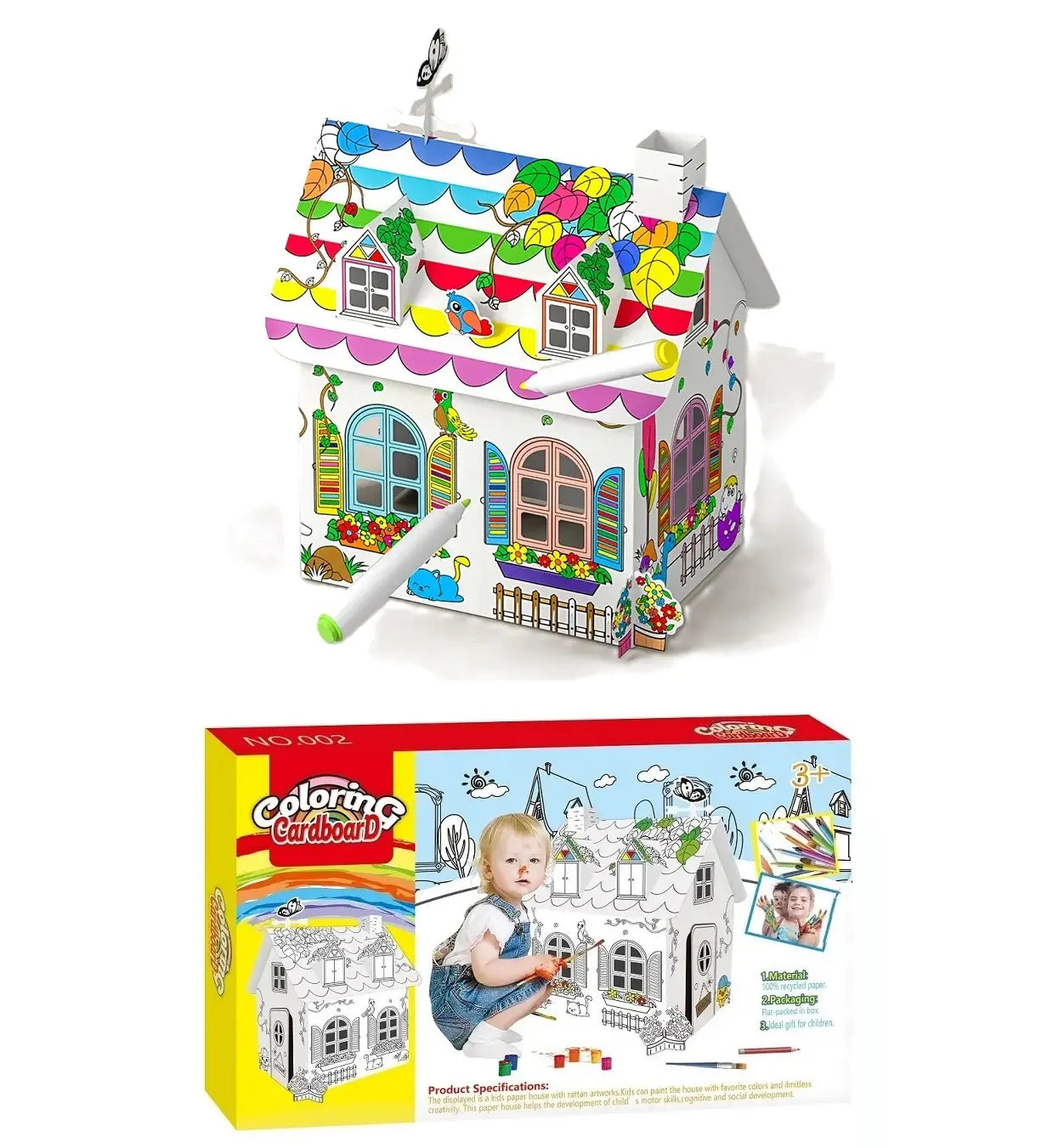 Casa De Cartón Para Pintar Manualidad Niños