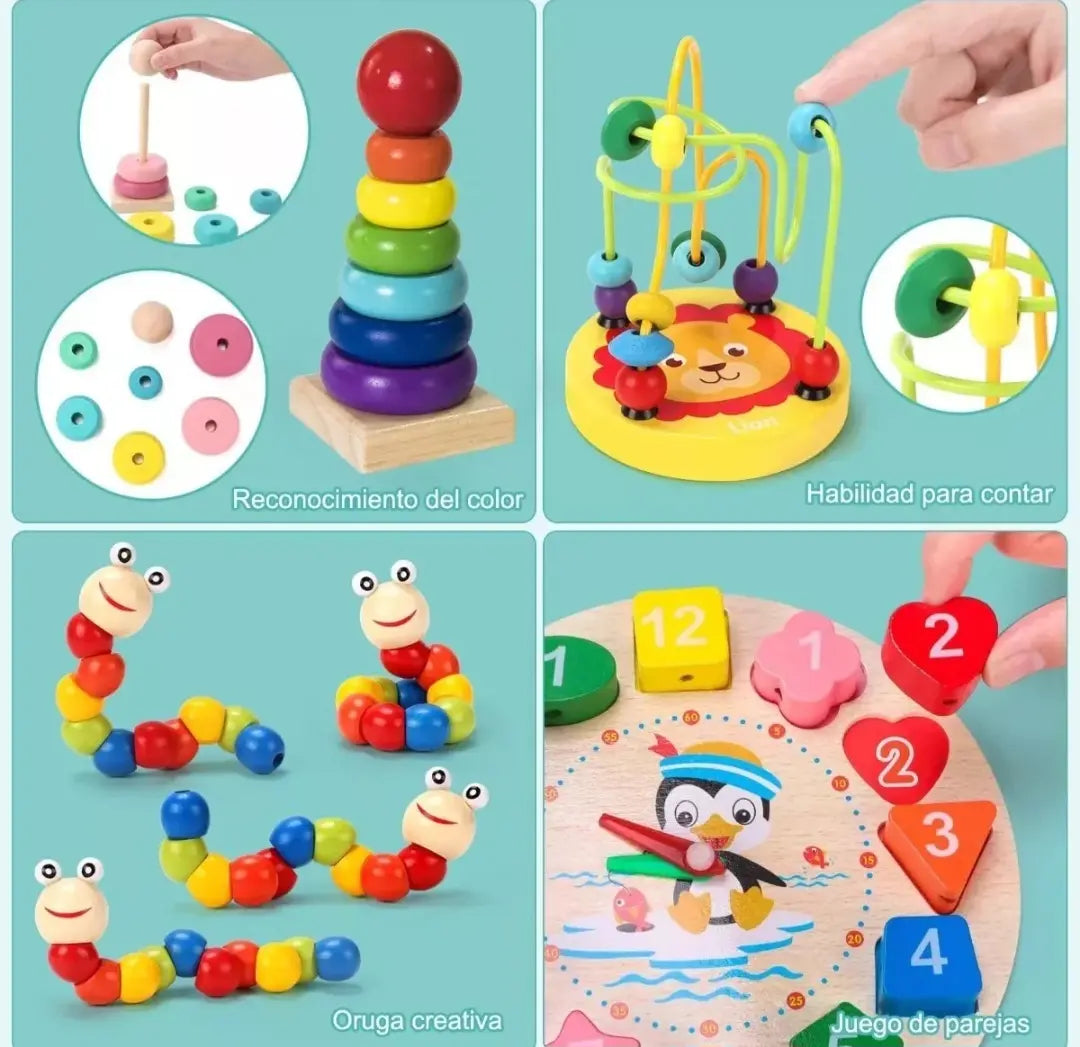 Juguetes Didácticos De Madera Para Niños Montessori Pack 8