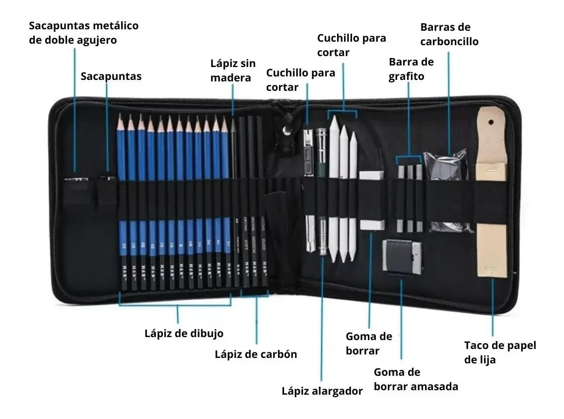 Kit De Dibujo Profesional 32 Piezas Estuche Set Lápices