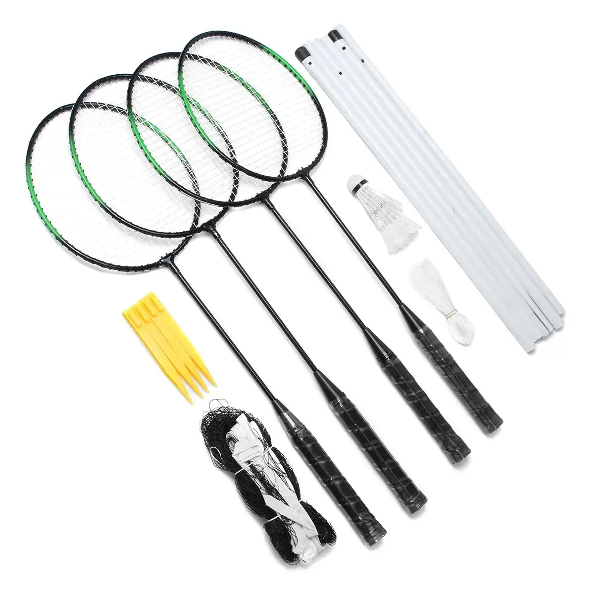 Set De Bádminton: 4 Raquetas Acero + 2 Plumas + Red + Bolso
