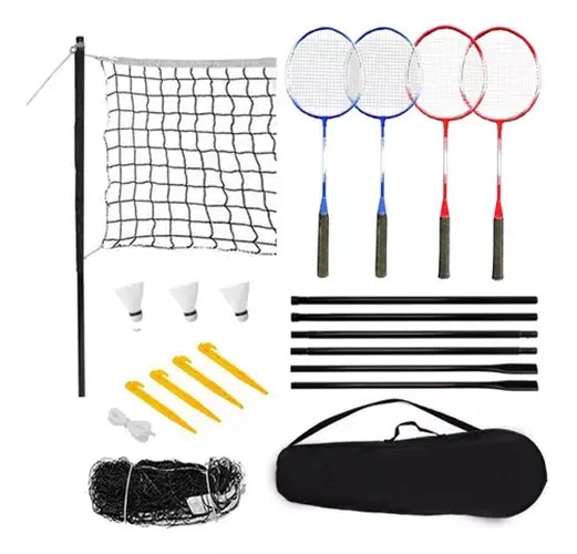 Set De Bádminton: 4 Raquetas Acero + 2 Plumas + Red + Bolso