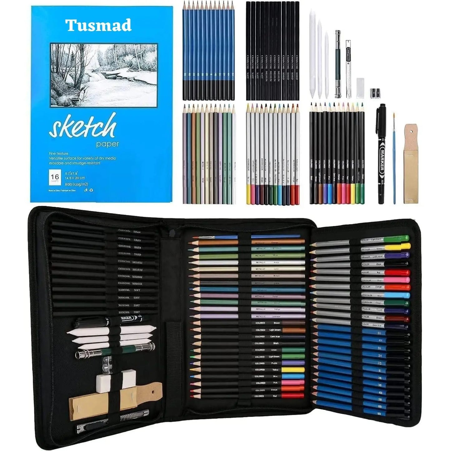 Kit Para Dibujo 72 Piezas Profesional Estuche Set Lápices