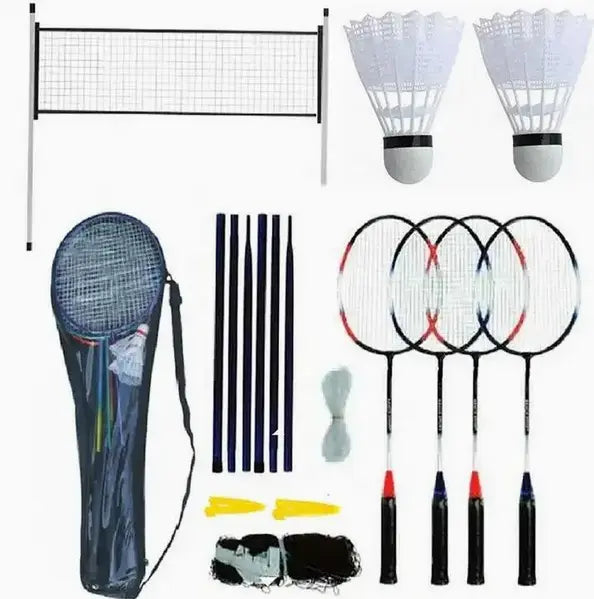 Set De Bádminton: 4 Raquetas Acero + 2 Plumas + Red + Bolso