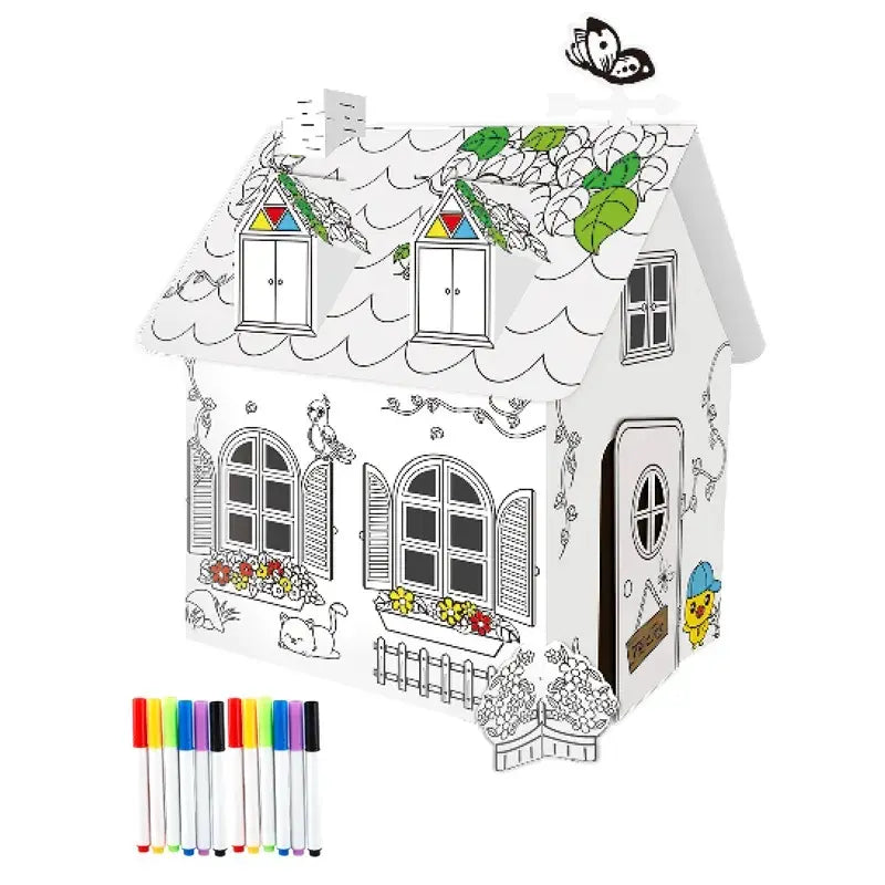 Casa De Cartón Para Pintar Manualidad Niños