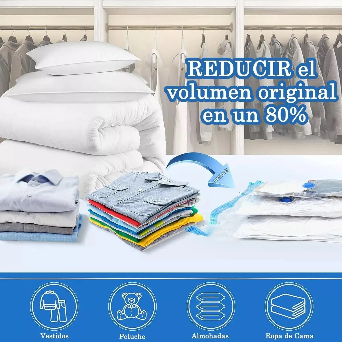 Bolsas Al Vacio 12 Un Dif. Tamaños + Bombin Comprimir Ropa