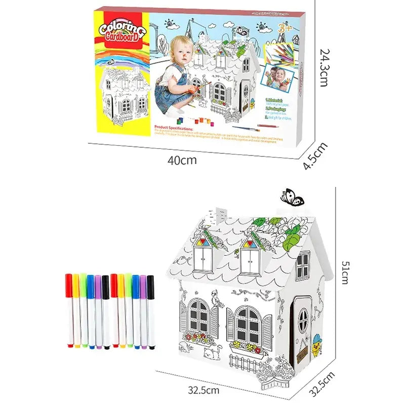 Casa De Cartón Para Pintar Manualidad Niños