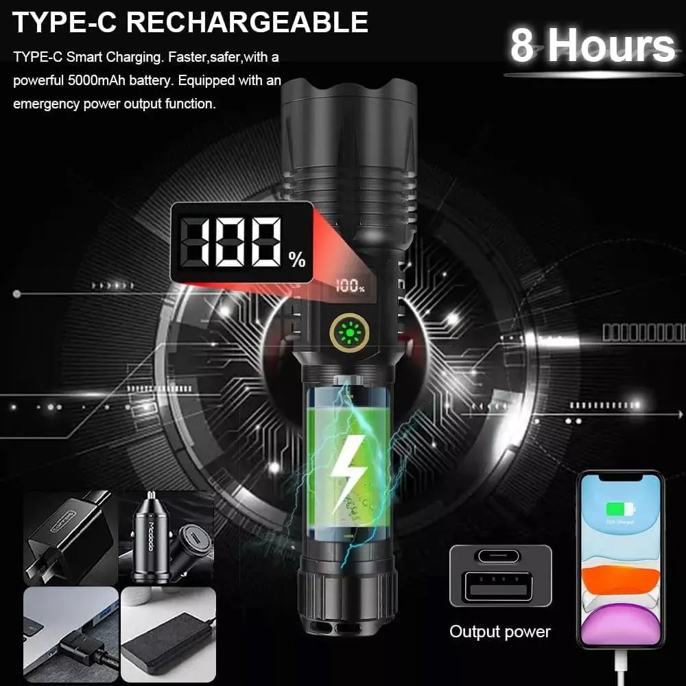 Linterna Táctica Led Brillante Recargable Tipo Usb-c Zoom