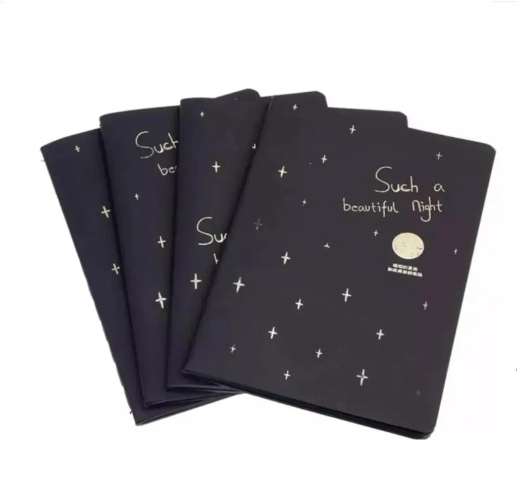 Libreta Hojas Negras + 12 Lápices Neon Fluor Punta Fina