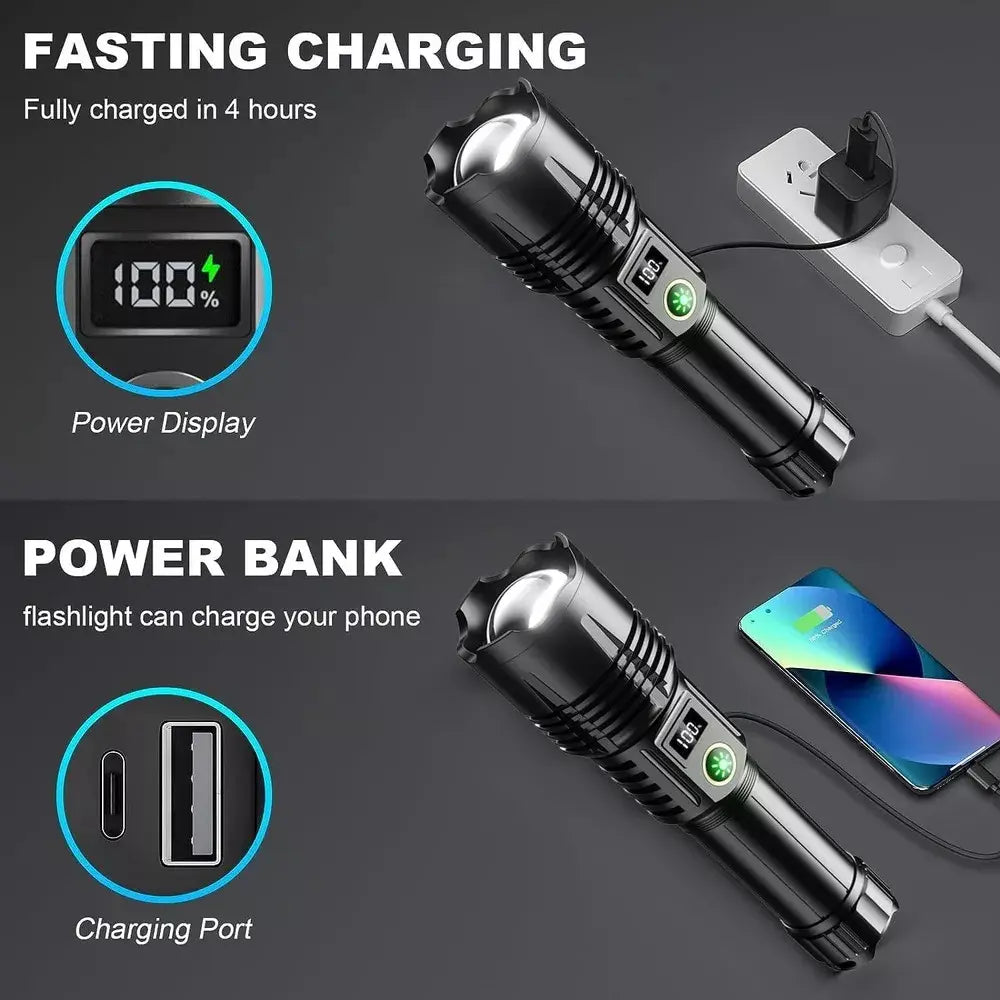 Linterna Táctica Led Brillante Recargable Tipo Usb-c  Zoom