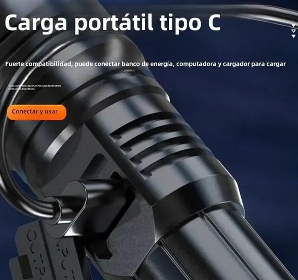 Linterna Táctica Led Brillante Recargable Tipo Usb-c  Zoom