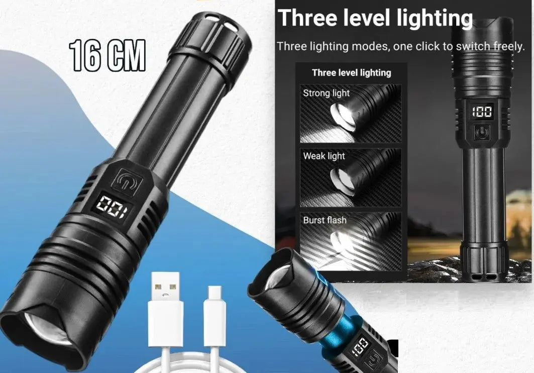Linterna Táctica Led Brillante Recargable Tipo Usb-c  Zoom