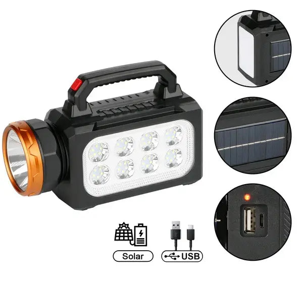 Linterna Solar 3 En 1 Usb Recargable Powerbank Foco Led