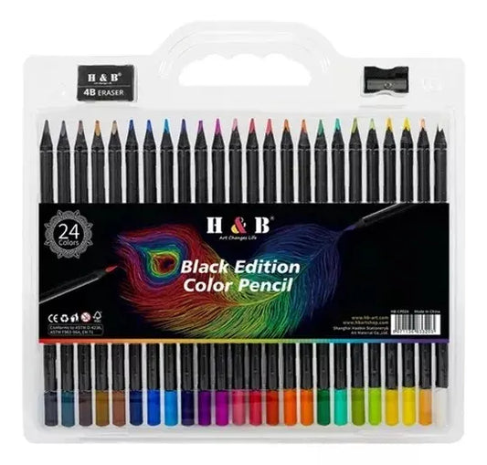 Lápices Soft Profesionales Set 24 Colores + Croquera Negra