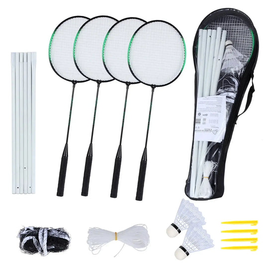 Set De Bádminton: 4 Raquetas Acero + 2 Plumas + Red + Bolso