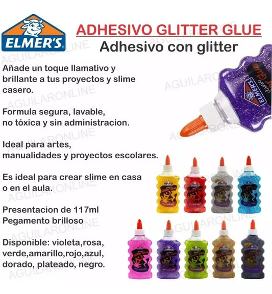 Pegamento Slime Glitter Glue Rosa Niños Niñas Escolar Elmers