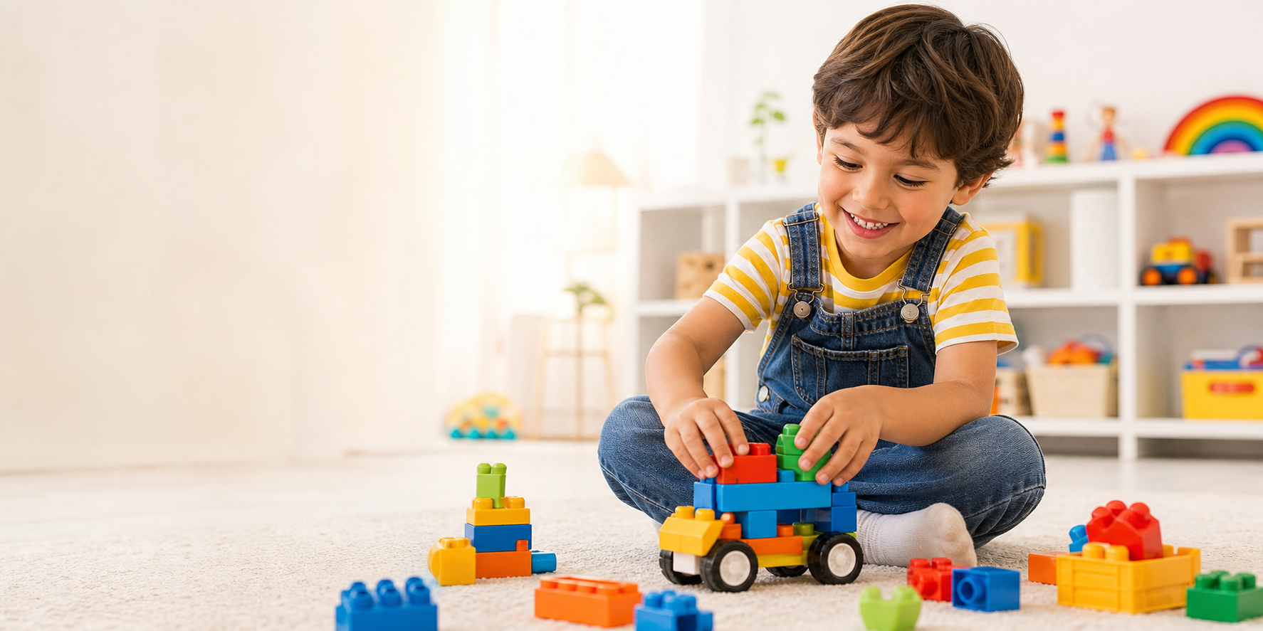 Niño jugando con bloques de construcción